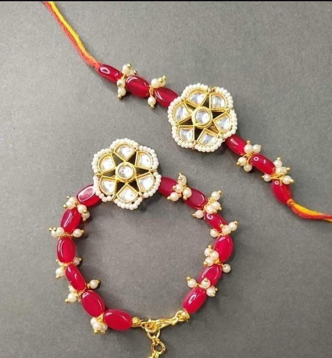 A2 Fashion Fancy Beaded Kundan Work Couple Rakhi/Bhaiya Bhabhi Rakhi/B ...