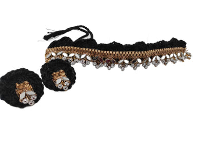 Threaded Elegance: A2 Fashion Black Chrochet Choker And Earrings Set