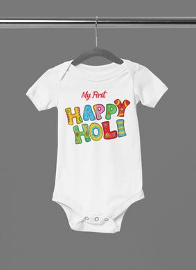 A2 Fashion- 'MY FIRST HAPPY HOLI' Romper For Babies/Newborn