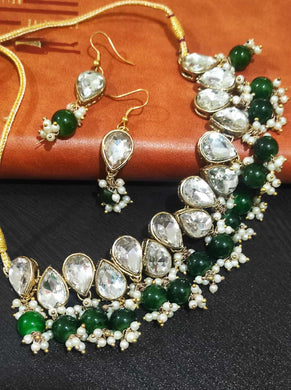 A2 Fashion Green Gold Plated Party Wear Kundan Choker And Earrings set For Women