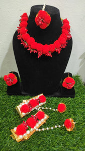 A2 Fashion Red Pompom Bridal Jewellery Set