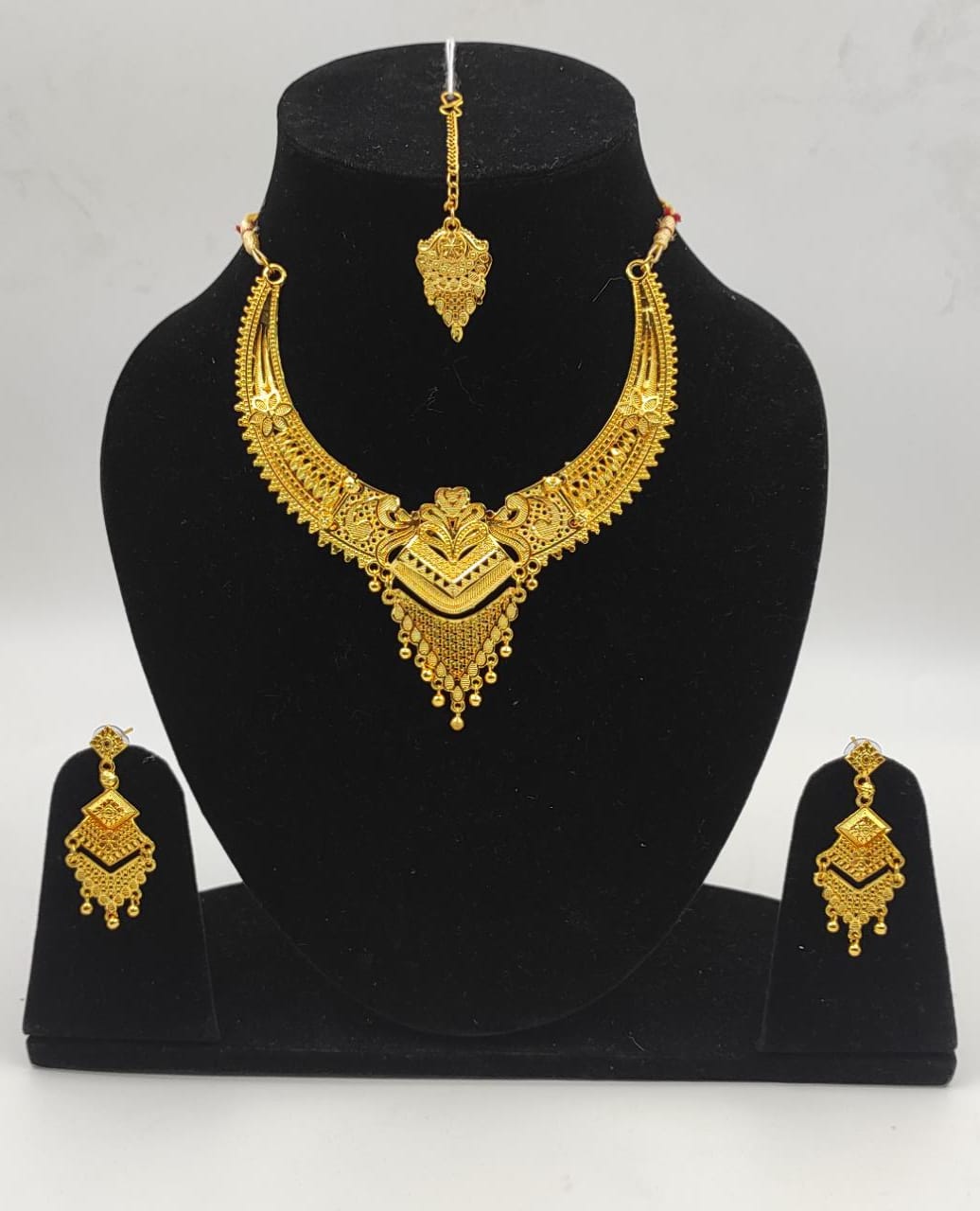 A2 Fashion Traditional Gold Plated Ethnic Wedding Necklace Jewellery Set