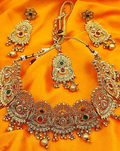 A2 Fashion Wedding Traditional Gold Plated Multicolour Stone Embellished Jewellery Set For Women