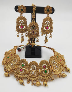 A2 Fashion Wedding Traditional Gold Plated Multicolour Stone Embellished Jewellery Set For Women