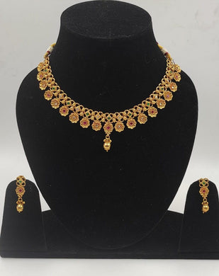 A2 Fashion Classic Traditional Gold Plated Brass Necklace And Earring Set