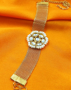 A2 Fashion Fancy Gold Plated Kundan Bracelet Rakhi For Brother