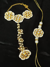 Load image into Gallery viewer, A2 Fashion Designer Kundan Bhai Bhabhi Kundan Rakhi Bracelet, jwellery Set Combo Hamper