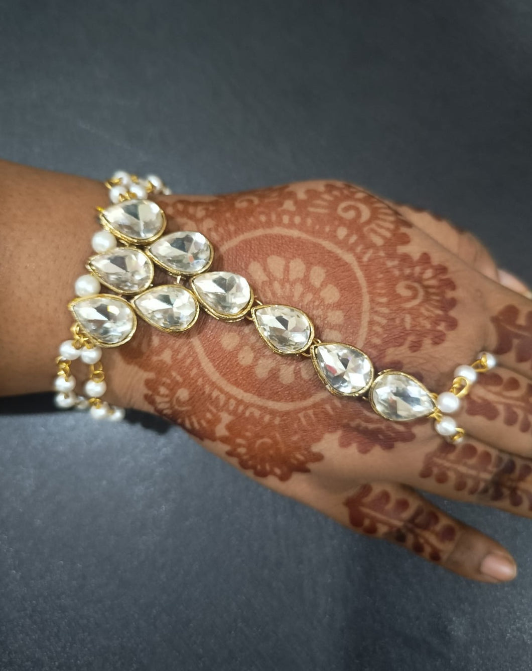 A2 Fashion Adjustable Kundan Haathphool/ Ring Bracelet For Women And Girls