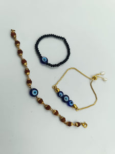 A2 Fashion Evil Eye Rakhi Combo,Set Of 1 Bhai Rakhi,1 Bhabhi Rakhi And 1 Kid Rakhi Bracelet