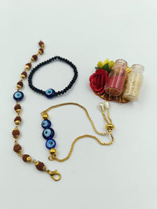 A2 Fashion Evil Eye Rakhi Combo,Set Of 1 Bhai Rakhi,1 Bhabhi Rakhi And 1 Kid Rakhi Bracelet