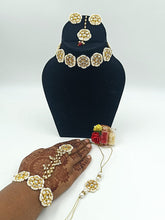 Load image into Gallery viewer, A2 Fashion Designer Kundan Bhai Bhabhi Kundan Rakhi Bracelet, jwellery Set Combo Hamper