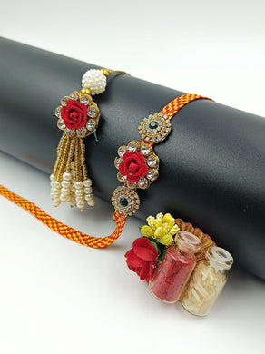 A2 Fashion Designer Stone Work Gotapatti Bhaiya Bhabhi Rakhi/Couple Rakhi Set/Rakhi Lumba Set