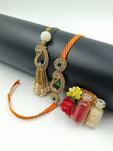 Load image into Gallery viewer, A2 Fashion Designer Stone Work Gotapatti Bhaiya Bhabhi Rakhi/Couple Rakhi Set/Rakhi Lumba Set