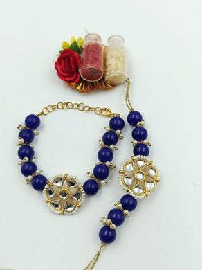 A2 Fashion Blue Beaded Kundan Work Couple Rakhi/Bhaiya Bhabhi Rakhi/Bracelet Rakhi