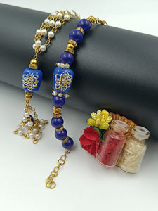 A2 Fashion Blue Beaded Stone Work Couple Rakhi/Bhaiya Bhabhi Rakhi/Bracelet Rakhi