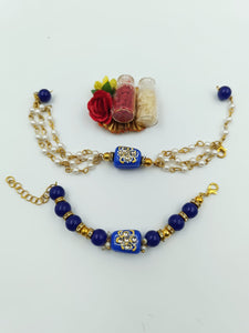 A2 Fashion Blue Beaded Stone Work Couple Rakhi/Bhaiya Bhabhi Rakhi/Bracelet Rakhi