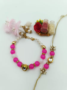 A2 Fashion Fancy Pink Designer Kundan Couple/Bhaiya Bhabhi Rakhi