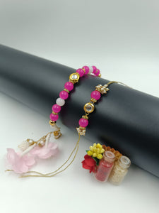 A2 Fashion Fancy Pink Designer Kundan Couple/Bhaiya Bhabhi Rakhi