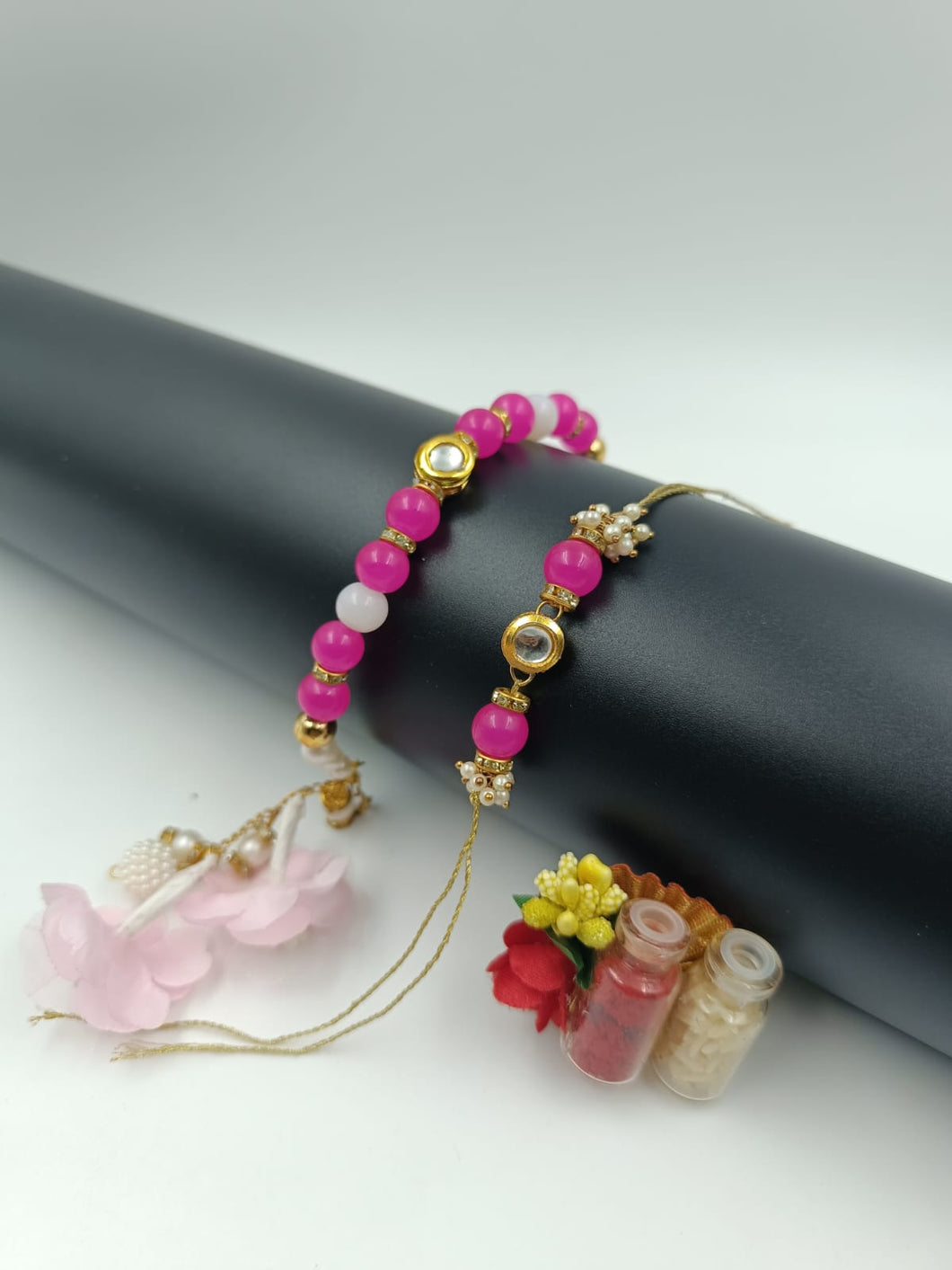 A2 Fashion Fancy Pink Designer Kundan Couple/Bhaiya Bhabhi Rakhi