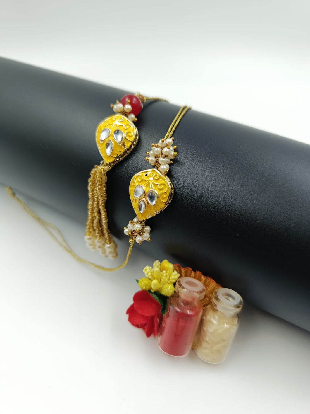 A2 Fashion Fancy yellow Designer Kundan Couple/Bhaiya Bhabhi Rakhi