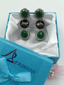 A2 Fashion Emerald Green Long American Diamonds Earring