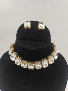 A2 Fashion Kundan Single Line Necklace And Earrings Set