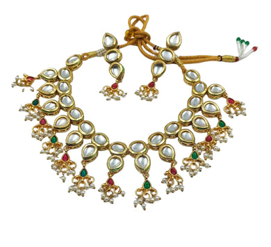 A2 Fashion Meena Work Kundan Necklace And Earrings Set