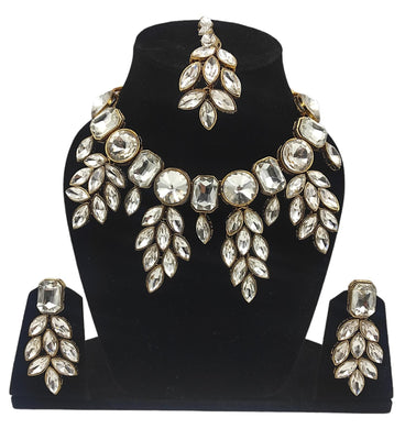 A2 Fashion Glittery Kundan Necklace,Earrings And Maangtikka Set For Women And Girls