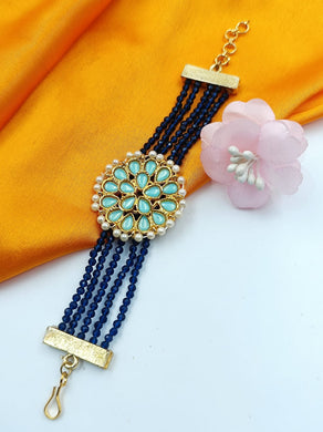 A2 Fashion Gold Plated Turquoise Blue Stones Bracelet With Blue Beads