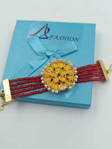 A2 Fashion Gold Plated Yellow Stones Bracelet With Red Beads