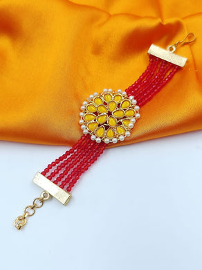 A2 Fashion Gold Plated Yellow Stones Bracelet With Red Beads