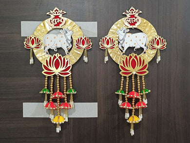 A2 Fashion Pichwai Art Lotus Cow Shubh Labh Wall Door Hanging,Gift Decorative ShowPiece For Diwali,Ganesh Chaturthi,Pooja, Home decoration Temple/Wedding decoration