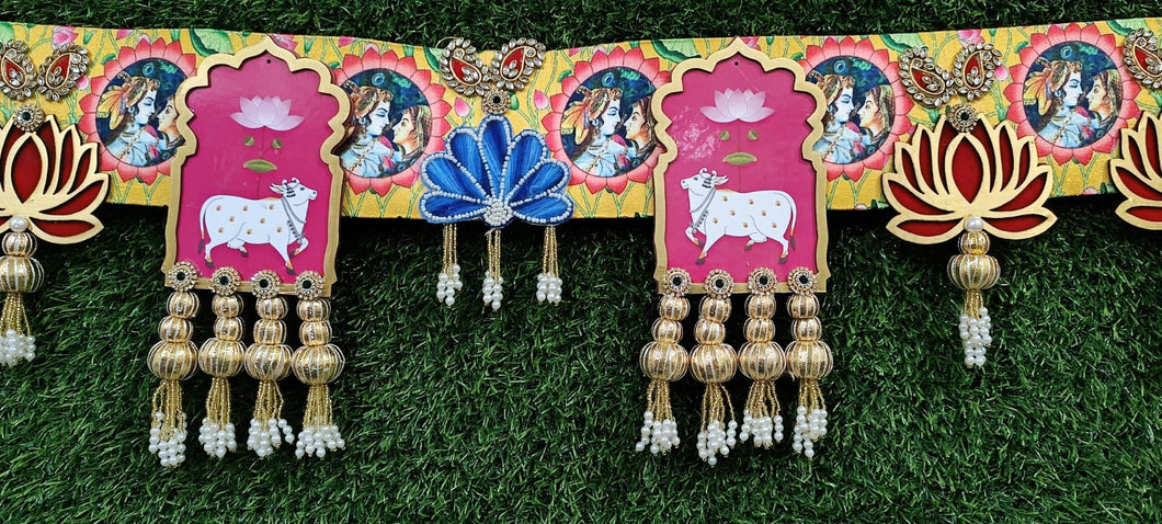 A2 Fashion Pichwai Art Kaamdhenu Radha Krishna Bandhanwar Main Door Toran, Wedding Festival Home Decoration