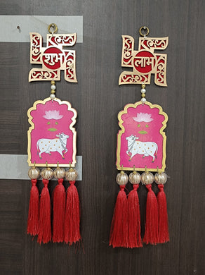 A2 Fashion Pichwai Art Lotus Cow Swastik Shubh Labh Wall Door Hanging,Gift Decorative Hanging For Diwali,Ganesh Chaturthi,Pooja, Home decoration Temple/Wedding decoration