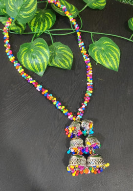 A2 Fashion Multicolour Beaded Charm Oxidized Silver Necklace