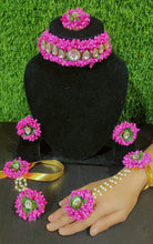 Load image into Gallery viewer, Magenta Bloom Kundan: Bridal Artificial Flower Jewelry Set for Haldi/Mehndi Ceremony