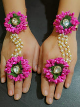 Load image into Gallery viewer, Magenta Bloom Kundan: Bridal Artificial Flower Jewelry Set for Haldi/Mehndi Ceremony