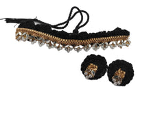 Load image into Gallery viewer, Threaded Elegance: A2 Fashion Black Chrochet Choker And Earrings Set