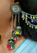 Load image into Gallery viewer, A2 Fashion Multi Layer Party Wear Oxidized Silver Jhumka Earrings For Girls