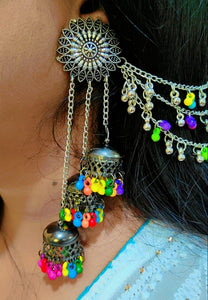 A2 Fashion Multi Layer Party Wear Oxidized Silver Jhumka Earrings For Girls