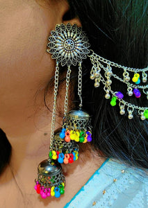 A2 Fashion Multi Layer Party Wear Oxidized Silver Jhumka Earrings For Girls