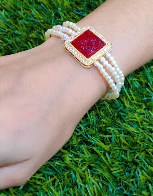 A2 Fashion Red Kundan Pearl Bracelet