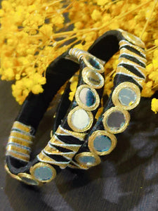 A2 Fashion Black Mirror Work Gotapatti Handmade Bangles Set Of 2 Bangles