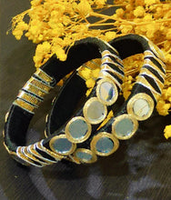 Load image into Gallery viewer, A2 Fashion Black Mirror Work Gotapatti Handmade Bangles Set Of 2 Bangles