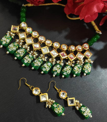 A2 Fashion Green Kundan Necklace Set