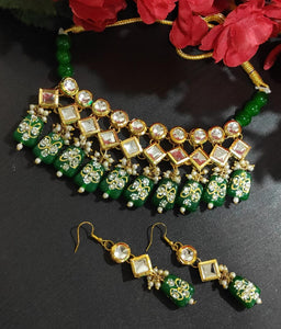 A2 Fashion Green Kundan Necklace Set