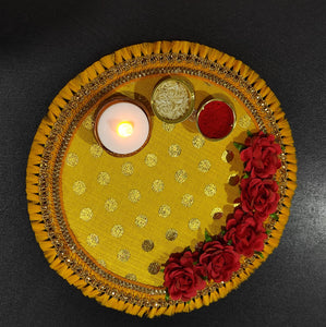 A2 Fashion Floral Yellow Decorative Kumkum Tilak Plate