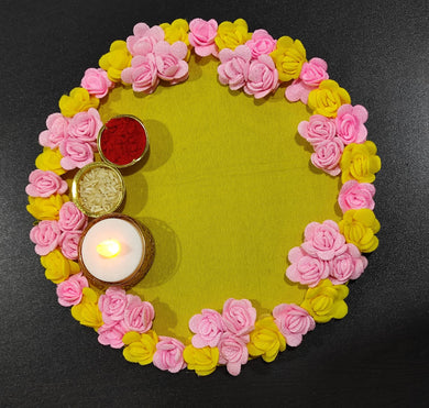 A2 Fashion Floral Yellow Decorative Kumkum Tilak Plate