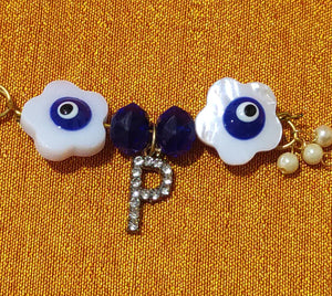 A2 Fashion Name Personalized Evil Eye Bracelet Rakhi ,Letter "P"