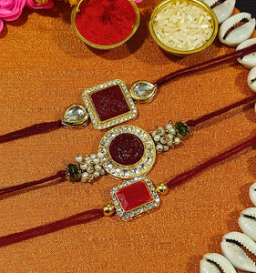 A2 Fashion Fancy Kundan Rakhi (Pack Of 3)